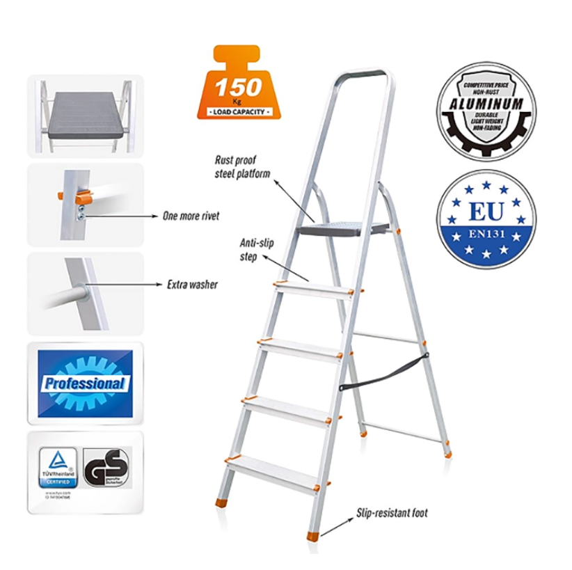 EN131 Compliant Aluminum Household Ladder for Retail
